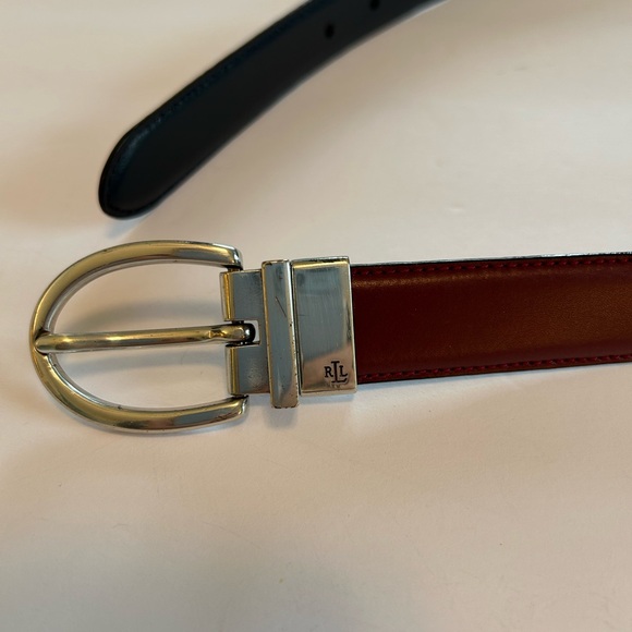 Ralph Lauren Leather Belt burgundy black 34” Silver Buckle reversible - Picture 5 of 11